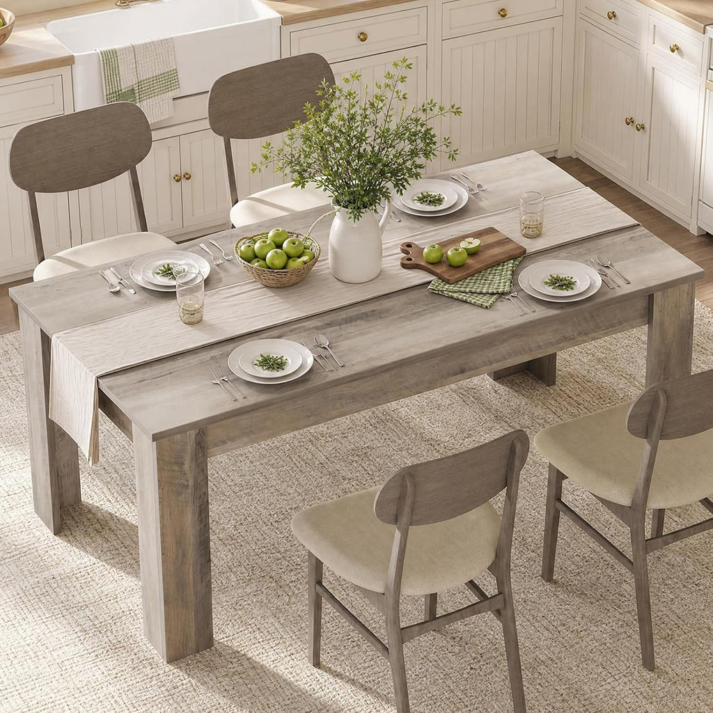 CABIHOME 63' Rectangular Dining Table for 4-6, Farmhouse Large Kitchen Table, Sturdy Frame, 4 Triangular Stable Legs, Thickened Tabletop, Ideal for Apartment, Dining Room, Small Space, Retro Gray