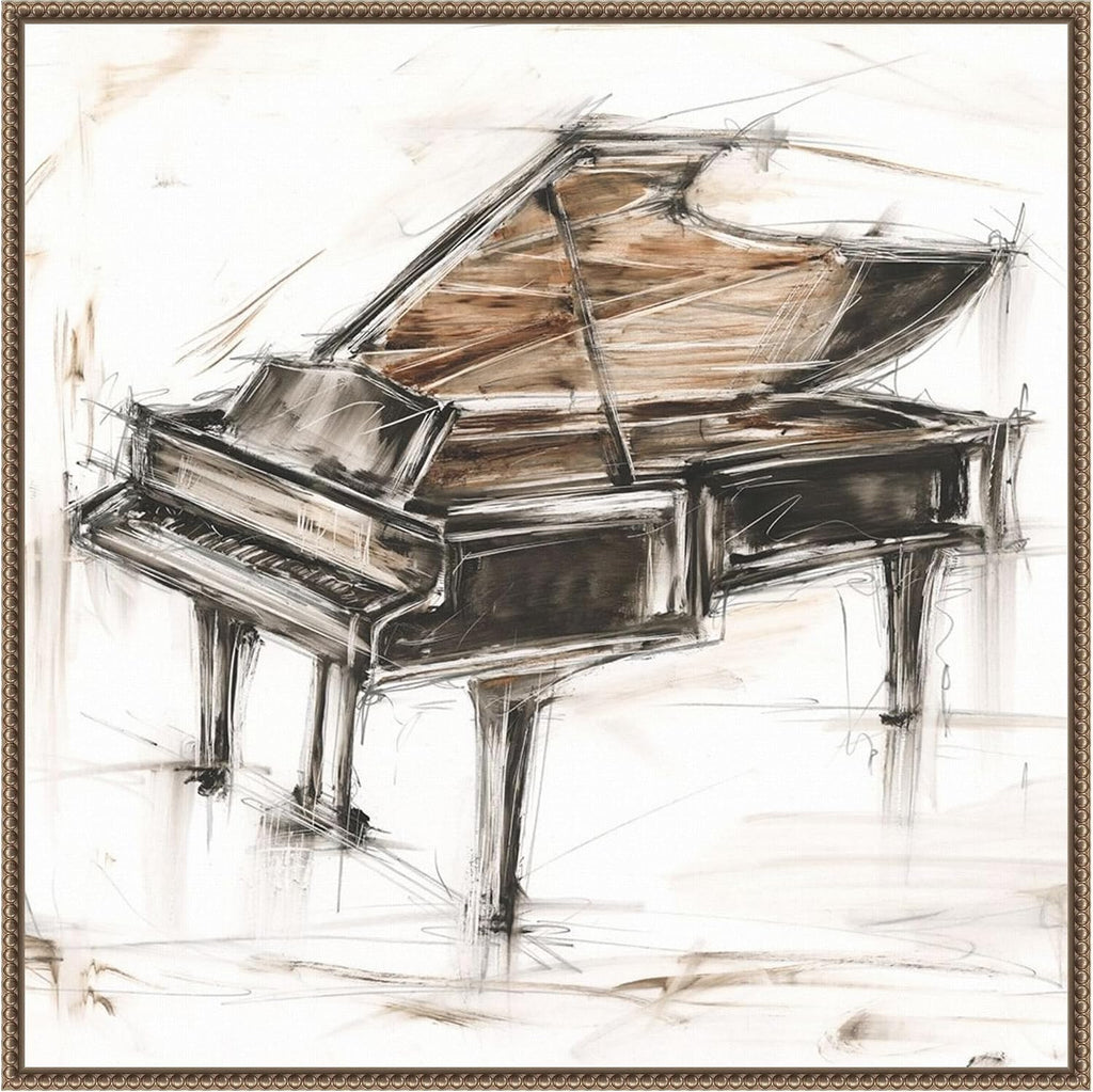 Amanti Art Framed Canvas Wall Art 30x30 Grand Piano Study by Ethan Harper, Framed Wall Art Canvas, Music Artwork, Traditional Decor, Large Poster Painting for Living Room, Bedroom, Bathroom, Kitchen,