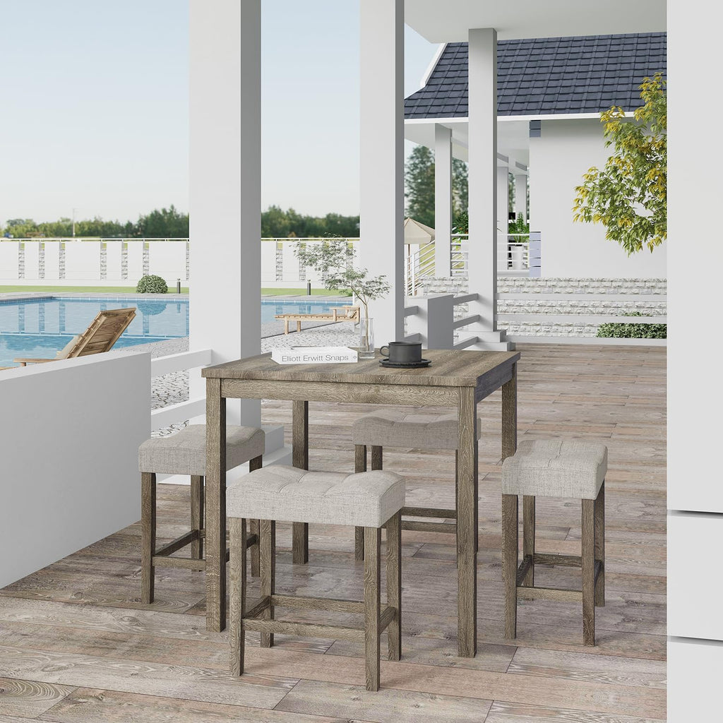allamazing 5-Piece Counter Dinner Height Table Set, Indoor Modern Rectangular Dining Table Furniture Set for Kitchen, 35 inch Dining Table with 4 stools (1+4 Natural)