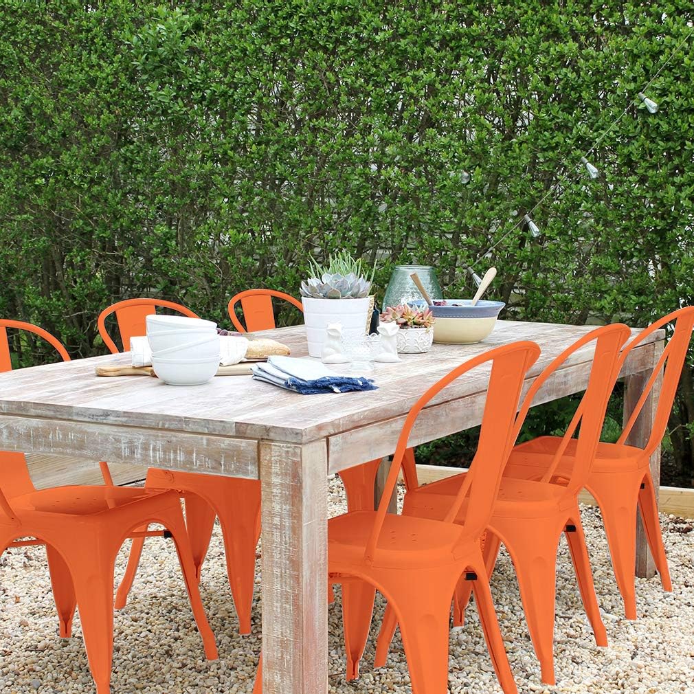 FDW | Set of 4 Metal Dining Chairs | Orange | Stackable Tolix Side Chairs with Backrest | Scratch-Resistant | Non-Slip Feet | Indoor/Outdoor Use | 330 lbs Capacity | Ideal for Kitchen & Restaurant