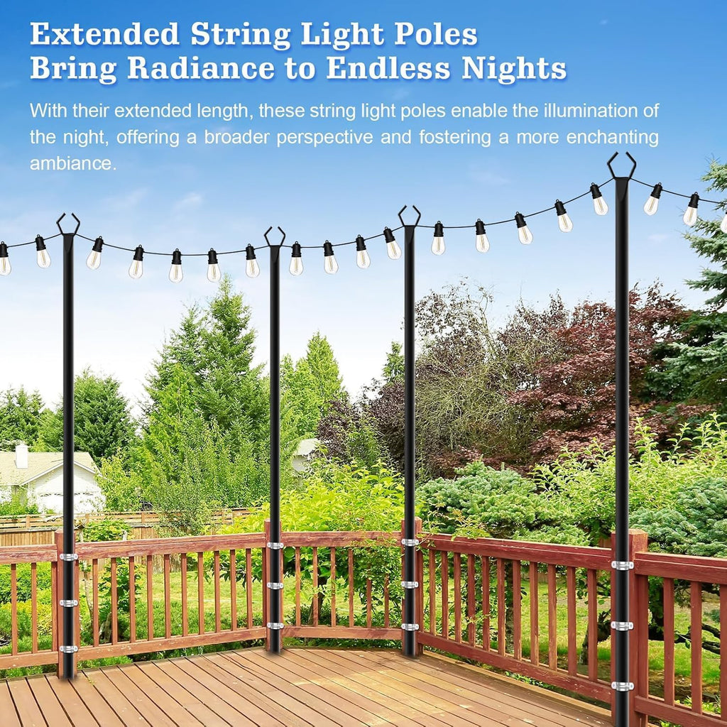 SINLEY 10 Pack String Light Poles,10 Ft Metal Poles with Fork for Outdoor String Lights,Outdoor Light Poles with Fork,Poles/Post/Stand for Outside,Patio,Deck,Backyard,Garden Wedding,Party