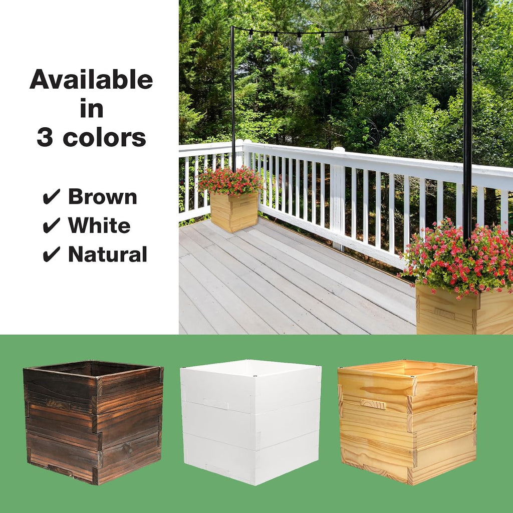 Extra Large Decorative Wooden Planter with Universal Pole Support for String Light Poles, Umbrellas, Bird Feeders. Solid Wood Outdoor Garden Patio Box for Plants or Flowers, 17'x17'x18', Brown