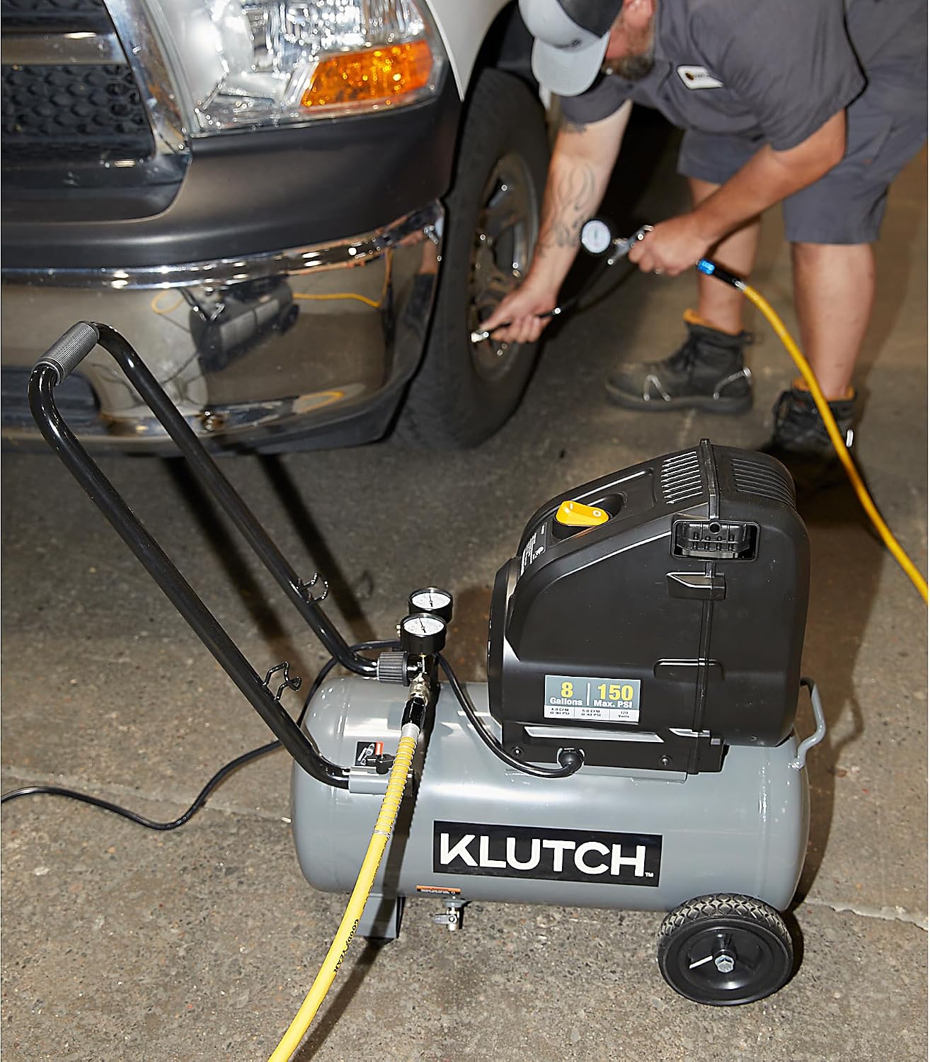 Klutch 8-Gal. Hot Dog Air Compressor, 2 HP Motor, 120 Volts, 150 PSI