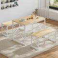 VECELO Kitchen Dining Table Benches Set for 4, 43.3' Wooden Dinette with 2 Benches, Heavy-Duty Dining Room Table for Small Space, Breakfast Nook, Natural Oak