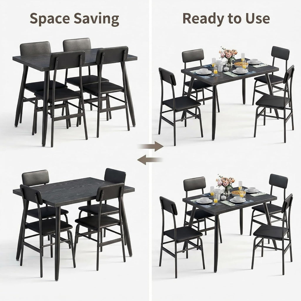Gizoon Dining Room Table Set for 4, Modern 5 Piece Kitchen Table and Chairs Set, Small Space Comedor de 4 Sillas y Mesa, Wood Top Metal Frame for Apartment, Kitchen, Living Room, Dining Room