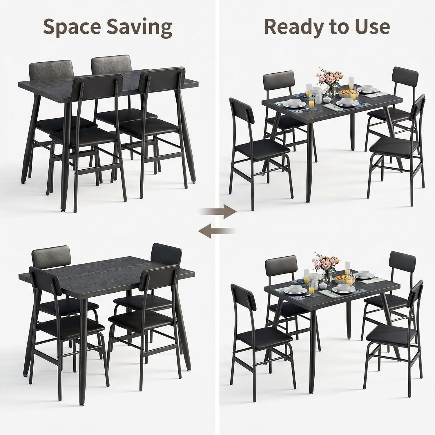 Gizoon Dining Room Table Set for 4, Modern 5 Piece Kitchen Table and Chairs Set, Small Space Comedor de 4 Sillas y Mesa, Wood Top Metal Frame for Apartment, Kitchen, Living Room, Dining Room