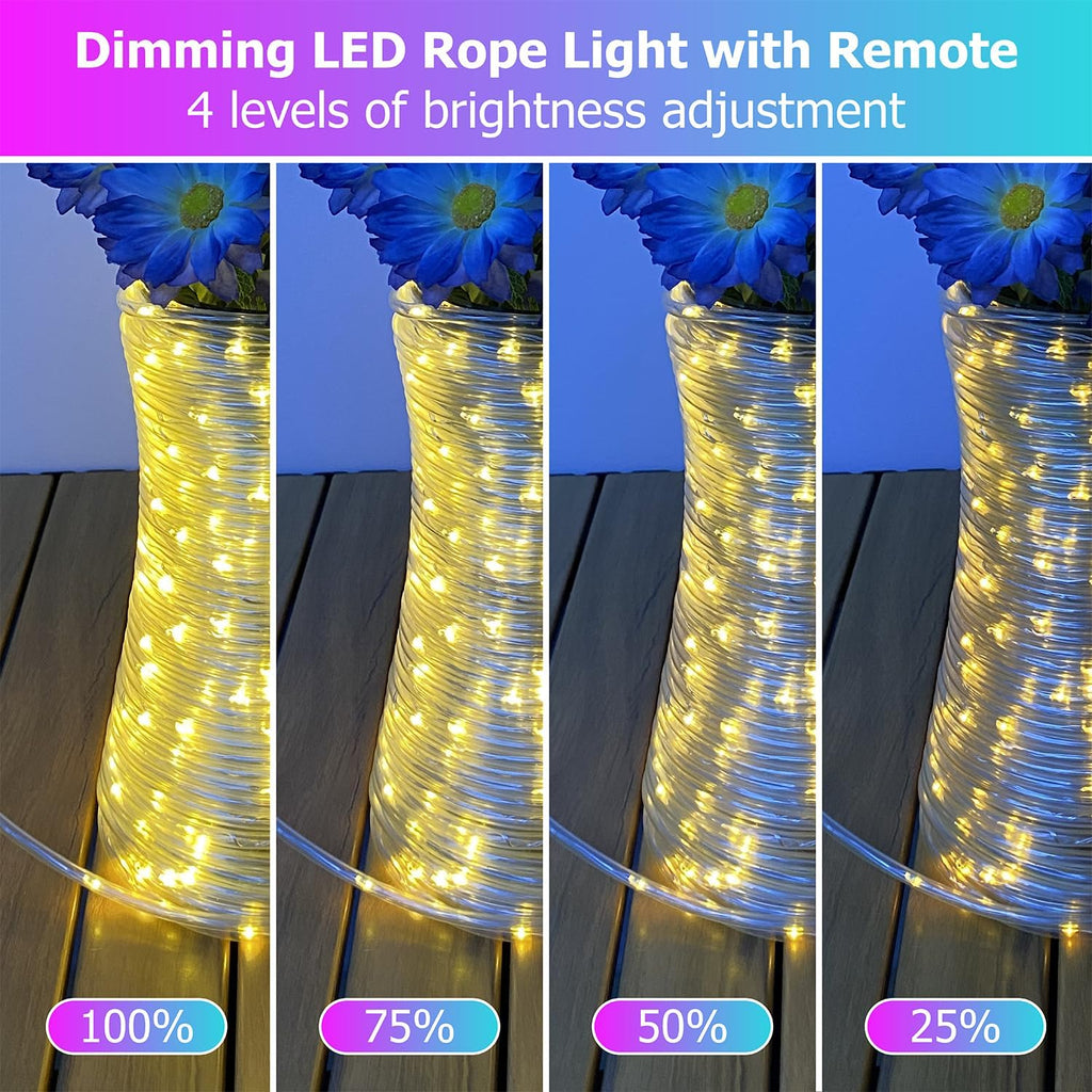 200ft LED Rope Lights for Outside, 25 Colors IP68 Waterproof, Dimmable Warm White RGB Outdoor String Lights, Red White Blue for Memorial Day Patriotic Decorations, Fairy Lights for Indoor Bedroom