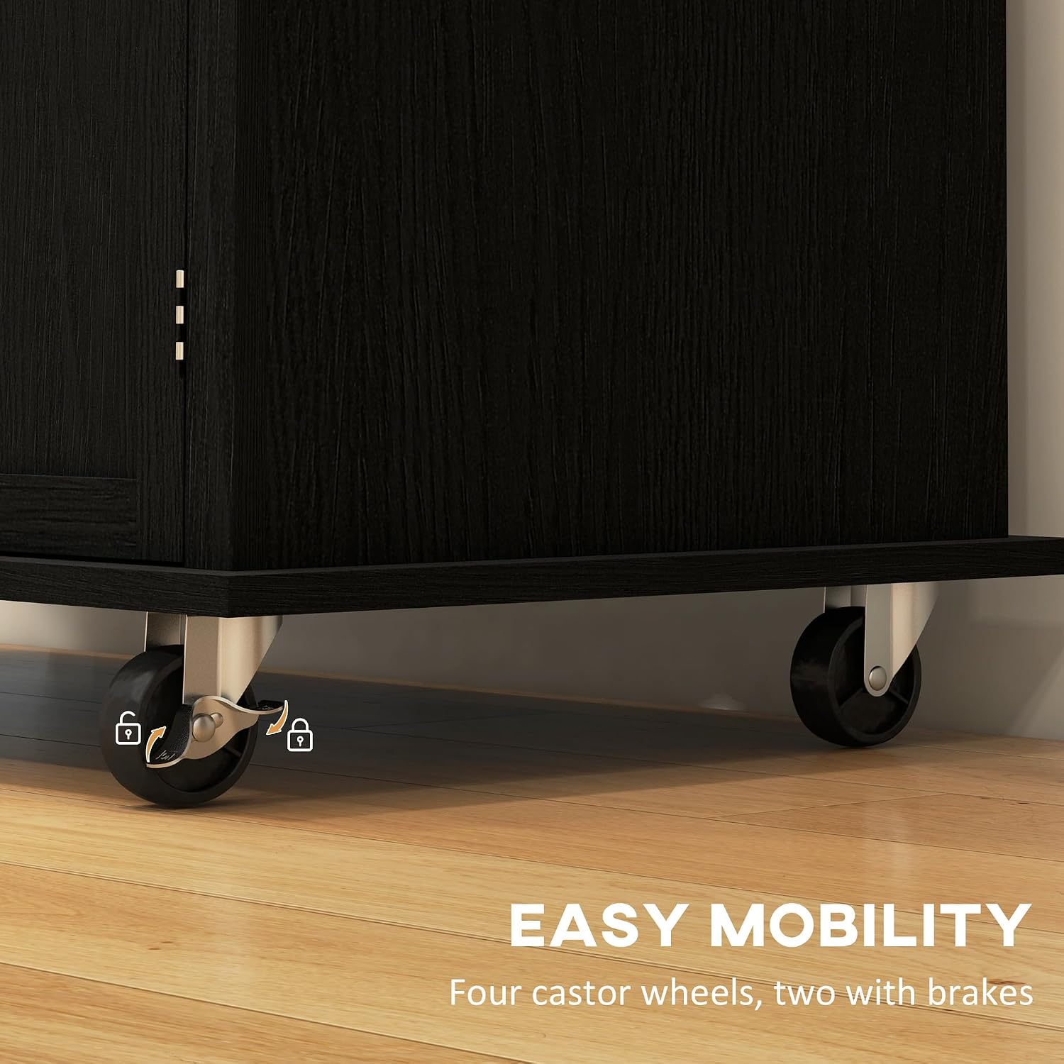 HOMCOM Kitchen Island Cart with Solid Wood Top, 44' Mobile Kitchen Island Table on Wheels with Storage Cabinets, 2 Drawers, Adjustable Shelves, Spice Rack & Towel Bar for Dining Room, Distressed Black