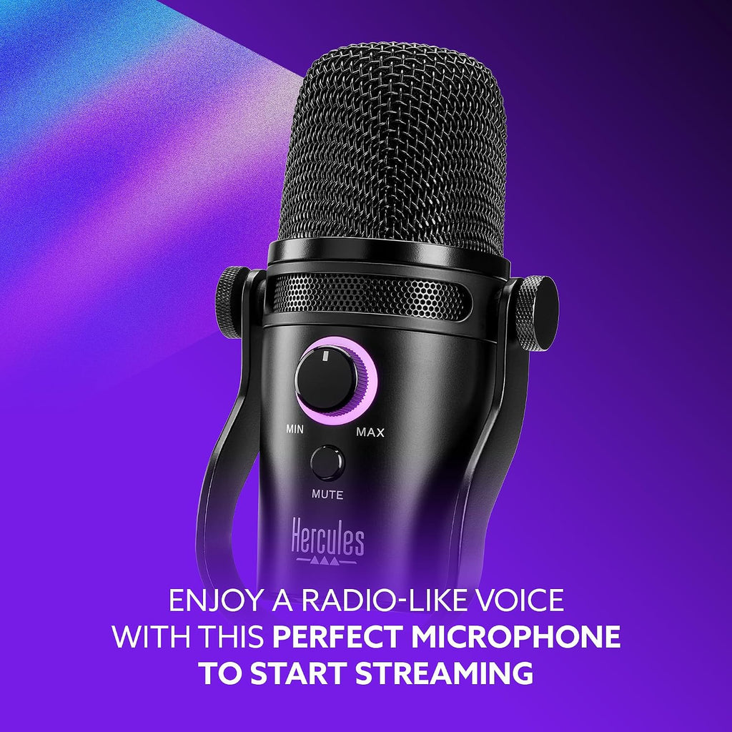 Hercules Stream Starter Kit, Includes Stream 100 and HUD-600 USB Microphone + 3 Months Voicemod Pro, Core Streaming apps pre-Integrated (OBS, Streamlabs), Compatible with PC Only