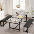 GAOMON Dining Table Set for 4-8, 63' Rectangular Wooden Extendable Kitchen Table with 2 Upholstered Benches & 4 Metal Corner Protectors, Small Dining Set & Sturdy Metal Frame, Space Saving, Retro Gray