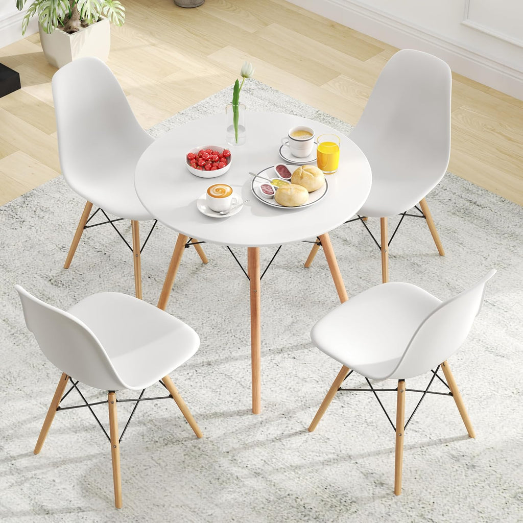Tangkula Round Dining Table Set for 4, Modern Circle Kitchen Table & 4 Chairs with Ergonomic Seats and Solid Wood Legs, 5-Piece Dining Room Set for Small Spaces, Kitchen, Living Room