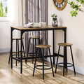 HOMCOM 5-Piece Counter Height Bar Table Set, Rustic 43.25' Dining Table with 4 Bar Stools, Kitchen Table with Wooden Top for Pub, Dining Room, Rustic Brown