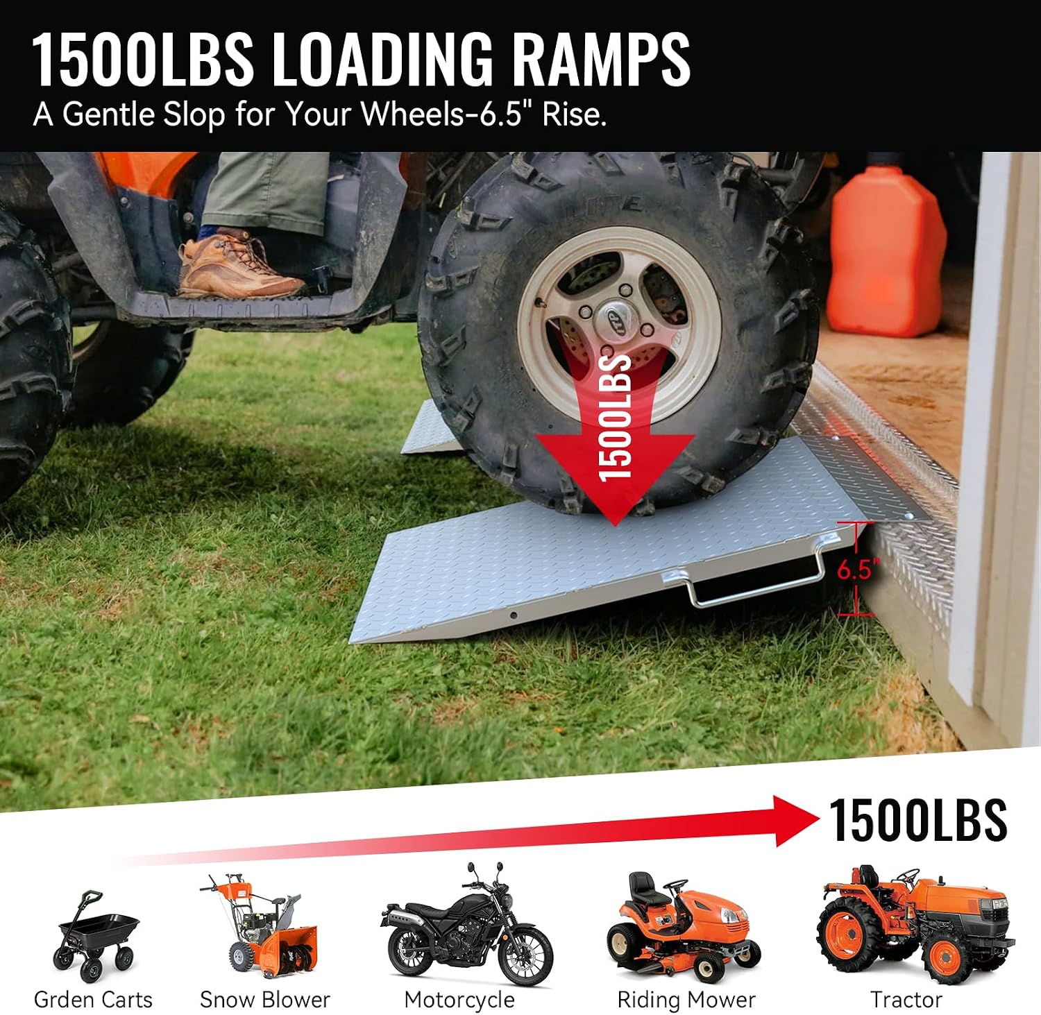 Upgraded Shed Ramp for Riding Mower 2PCS, 29' Lx48 W Anti-Slip Loading Ramps for Lawn Mowers,Pickup Trucks,Garage Threshold Doorway Tractor,Snow Blower,Garden Cart, 1500lbs Capacity