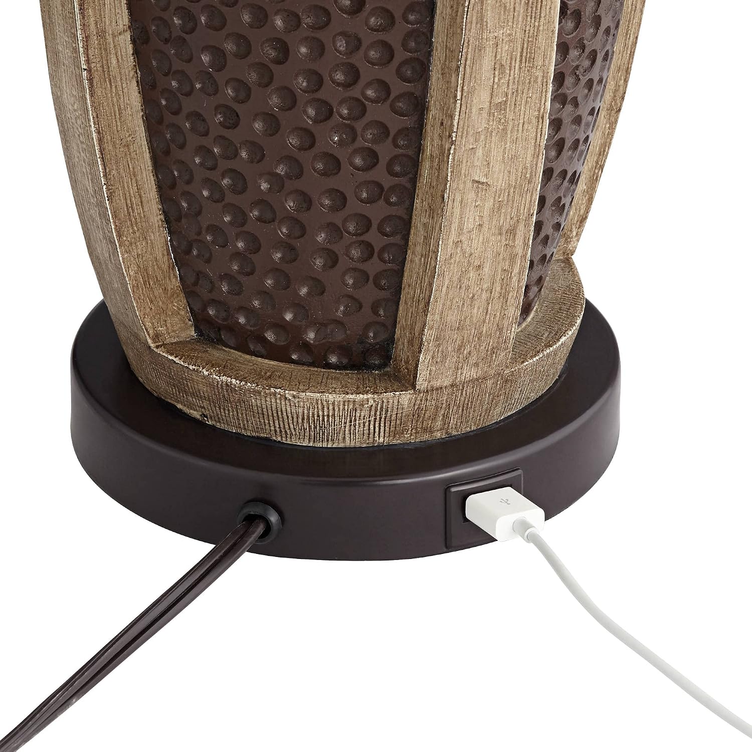 John Timberland Parker Industrial Rustic Table Lamps 30' Tall Set of 2 with Square Risers USB Charging Port Hammered Bronze Wood Oatmeal Drum Shade for Living Room Bedroom House Bedside Home