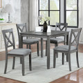 Harper & Bright Designs Modern 5-Piece Wooden Dining Table Set for 4, Grey Square Kitchen Table & 4 Upholstered Seating Chairs, Acacia/Birch Veneer, Space-Saving Design for Dining Room & Small Spaces