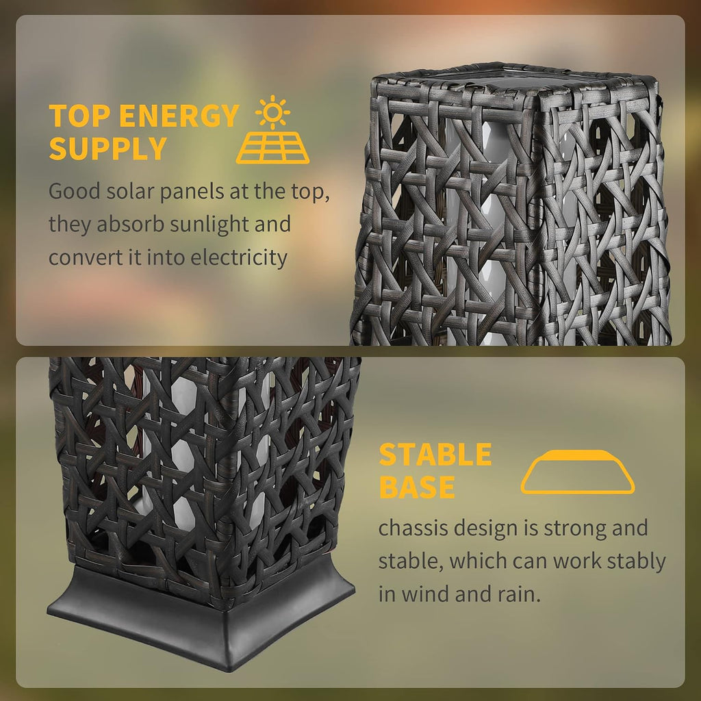 Solar Powered Outdoor Floor, 2 Piece Solar Outdoor Floor Lamps Lanterns Waterproof, Resin Wicker Weather-Resistant Rattan Deck Light for Patio, Lawn, Porch, Garden