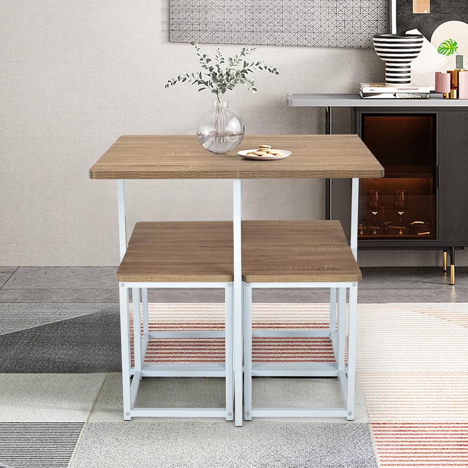 Giantex 5 Piece Dining Table Set, Dining Set for 4 with Square Stools, Small Kitchen Table Set with Metal Frame, Compact Design for Small Space, Home Kitchen Bar Pub Apartment