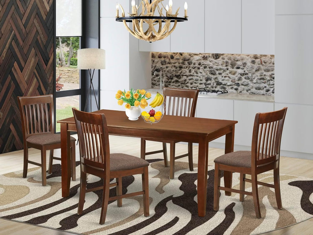 East West Furniture DUNO5-MAH-C 5 Piece Dinette Set for 4 Includes a Rectangle Dining Room Table and 4 Linen Fabric Upholstered Dining Chairs, 36x60 Inch, Mahogany