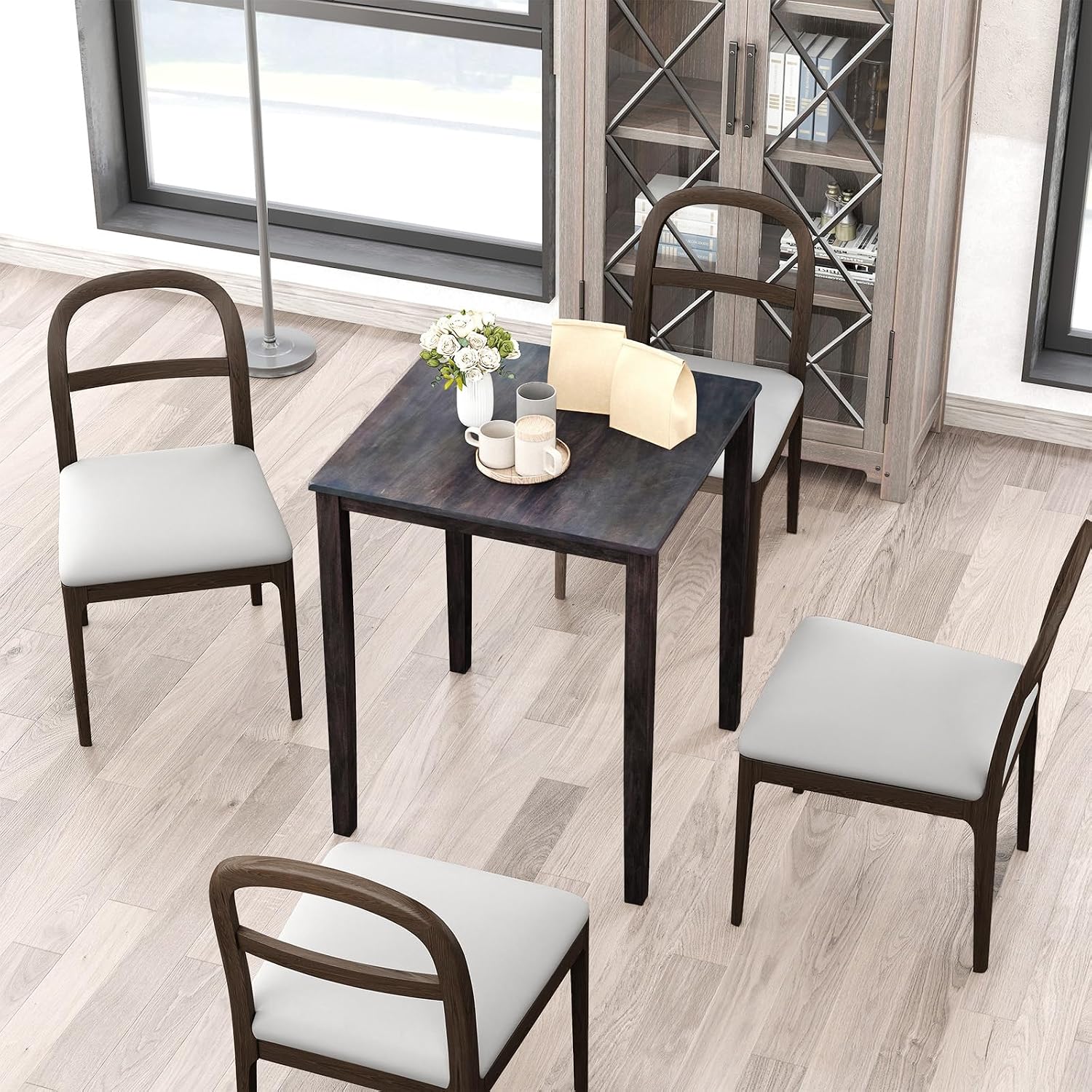 Giantex Square Dining Table with Solid Wood Frame, 220lbs Capacity, 30'x30'x36' Kitchen Table for 4-Person, Counter Height Bar Tables for Small Space, Dining Room, Living Room, Pub, Apartment, Grey
