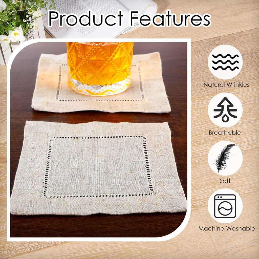 Jerify 160 Pcs Linen Cocktail Napkins Bulk 6 x 6 Inch Reusable Cloth Hemstitch Fabric Linen Napkins for Party Wedding Bar Beverage Coffee Dessert DIY