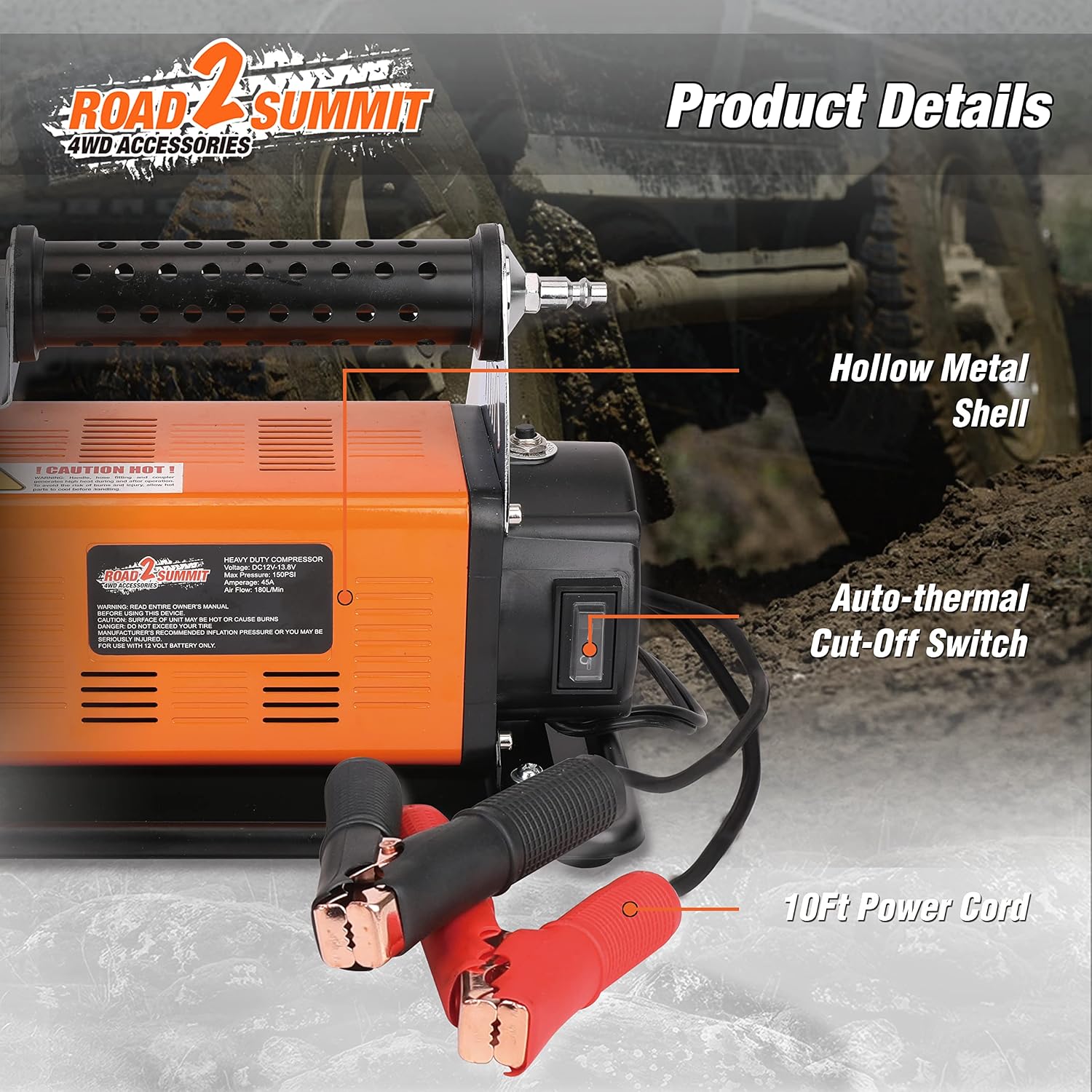 Heavy Duty Portable 12V Air Compressor Kit Inflate 6.35CFM (180L/ Min), Max 150PSI, Off-Road Air Compressor Kit for 4x4 Vehicle RV, Air Pump for ATVS Tire, for Car and SUV Tire