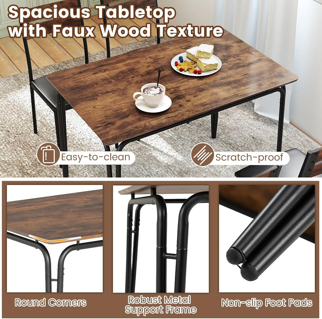 Giantex 5-Piece Dining Table Set for 4, 43-Inches Rectangular Kitchen Table & 4 Armless Chairs with Upholstered Seat, Metal Frame, Space-Saving Dinette Set for Living Room (Rustic Brown+Black)
