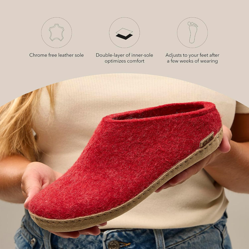 Glerups 100% quality wool mix Slipper with leather sole - Unisex Slip-on