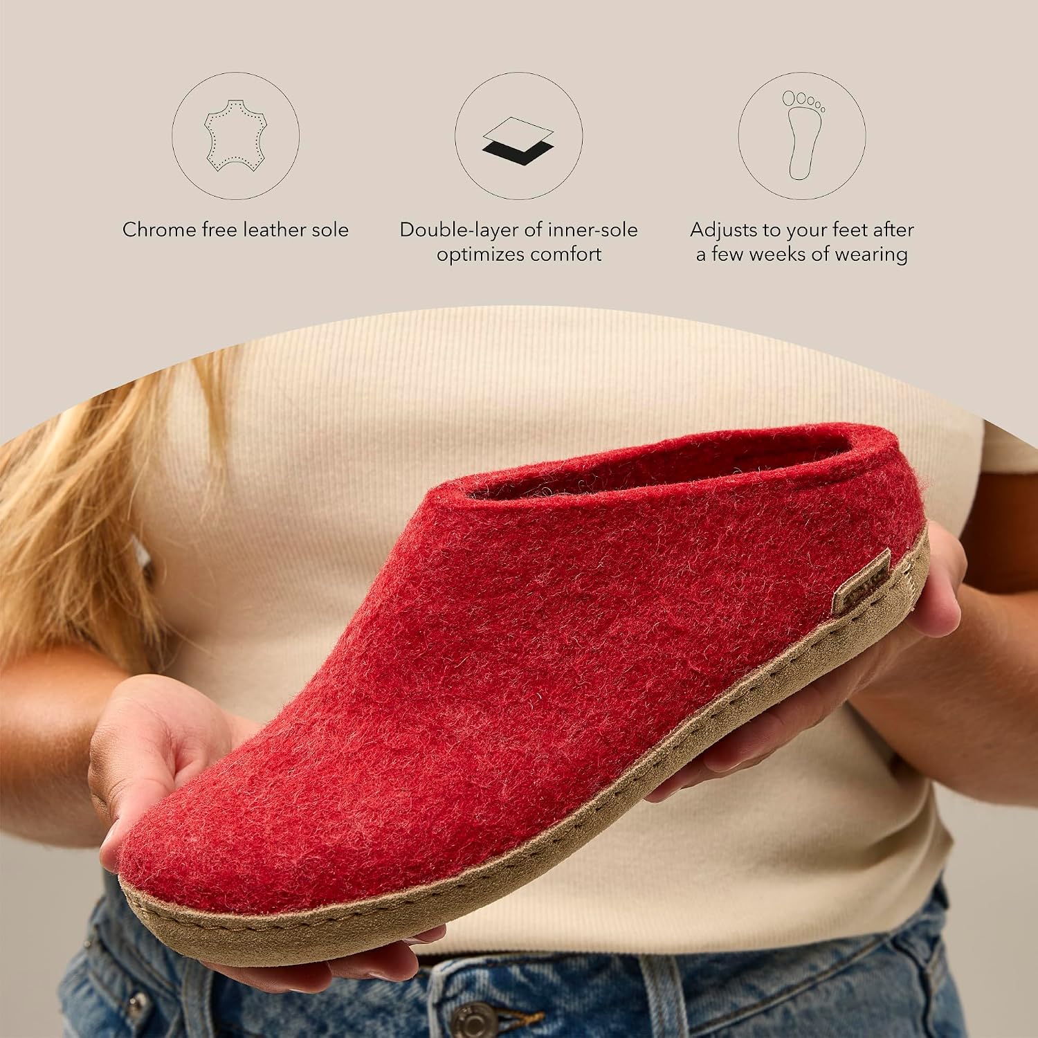Glerups 100% quality wool mix Slipper with leather sole - Unisex Slip-on