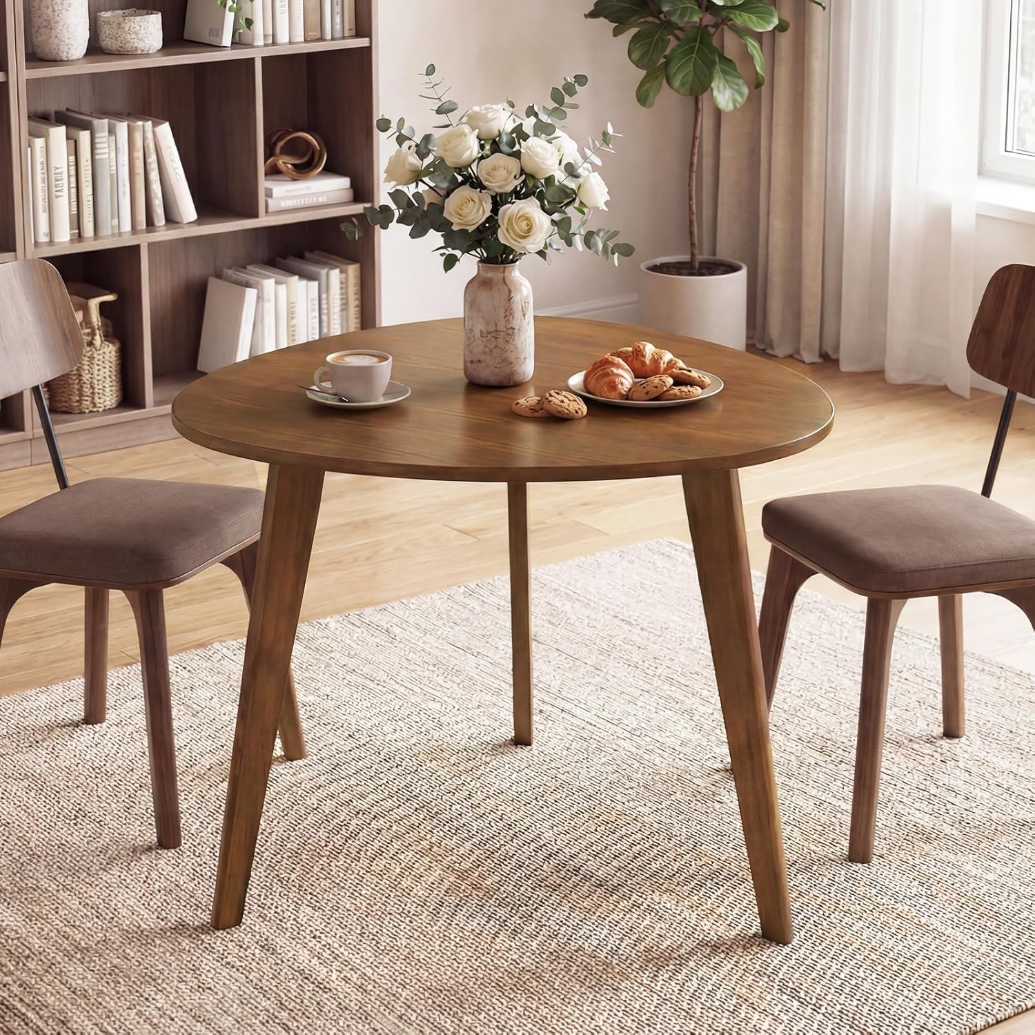 Giantex 35.5' Dining Table for 2-3, Farmhouse Wooden Kitchen Table with Solid Rubber Wood Legs, Space-Saving Dinner Table for Dinette, Living Room, Dorm, Home Office, Walnut