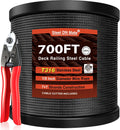 Steel DN Mate 700ft 1/8' Black Cable Railing Wire Rope, T316L Marine Grade Stainless Steel Cable for Stair Deck Cable Railing System, 7 × 7 Strands Construction Wire Railing Hardware with Cutter
