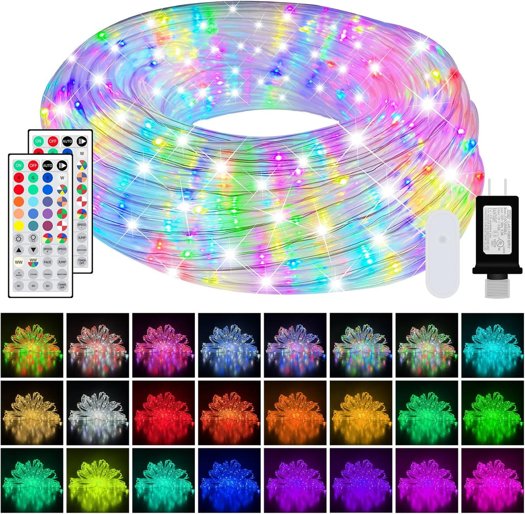 200ft LED Rope Lights for Outside, 25 Colors IP68 Waterproof, Dimmable Warm White RGB Outdoor String Lights, Red White Blue for Memorial Day Patriotic Decorations, Fairy Lights for Indoor Bedroom