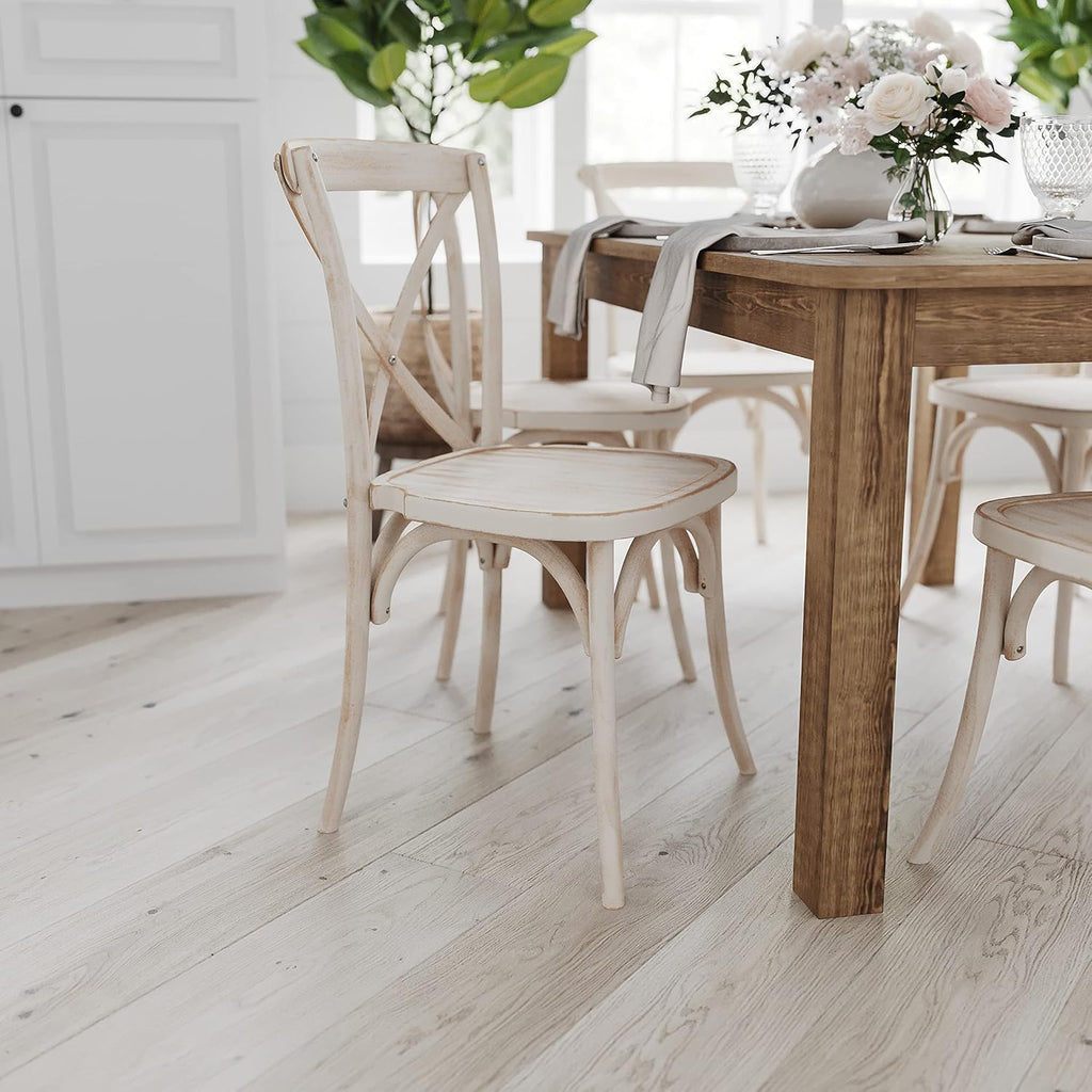 Merrick Lane Jessamine 46' x 30' Rectangular Rustic Solid Pine Farm Dining Table, Antique Farmhouse Wooden Dining Table for Kitchens and Parties, Antique Rustic