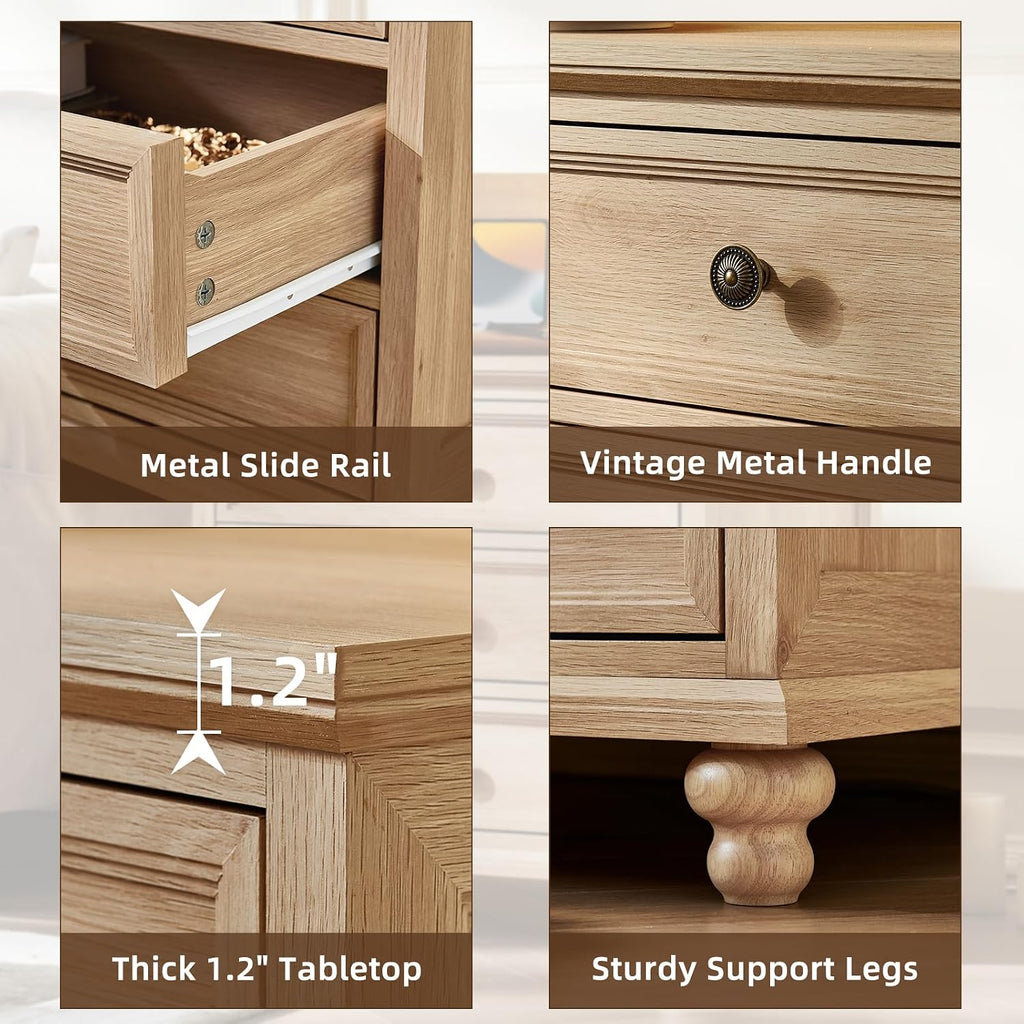 Joaxswe 24' Wide Farmhouse Night Stand Set of 2,Large End Table with 3 Drawers & Metal Handle,Wood Dresser for Bedroom,Bed Side Table Chest of Drawers Cabinet,Natural Nightstand for Living Room,Closet
