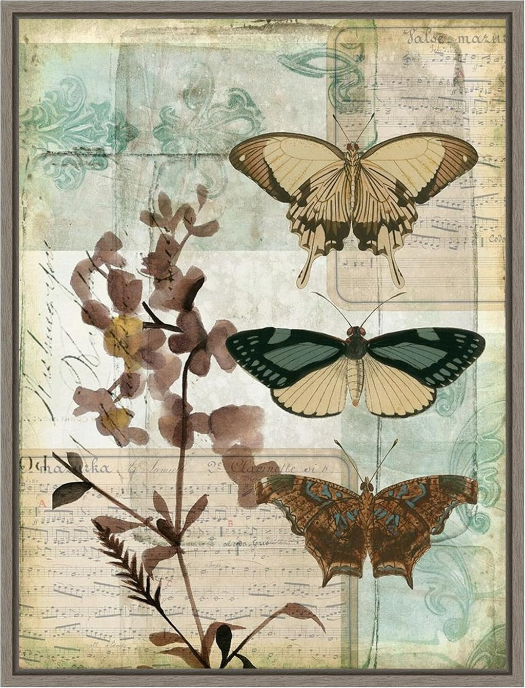 Amanti Art Framed Canvas Wall Art 30x23 Music Box Butterflies II by Jennifer Goldberger, Framed Wall Art Canvas, Animals Artwork, Country Rustic Decor, Large Poster Painting for Living Room, Bedroom,