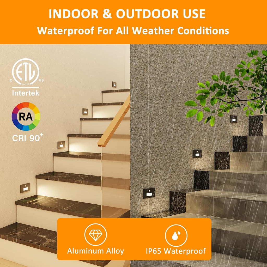 8 Pack Motion Sensor LED Step Lights, 3CCT 120V Hardwired Indoor Outdoor Stair Light, 3.5W 150LM 5%-100% Dimmable Waterproof Staircase Light, 3000K/4000K/6000K, Dimmer Switch, ETL, Black