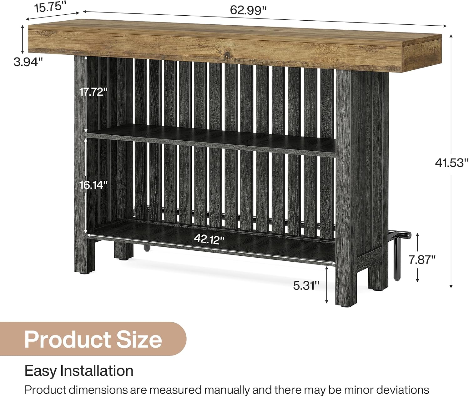 Tribesigns Bar Table with Storage Shelf, 63-Inch Large Mini Pub Table with Footrest, 2-Tier Modern Coffee Bar Cabinet Counter Height Table for Home Kitchen, Bistro, Dining Room, Living Room