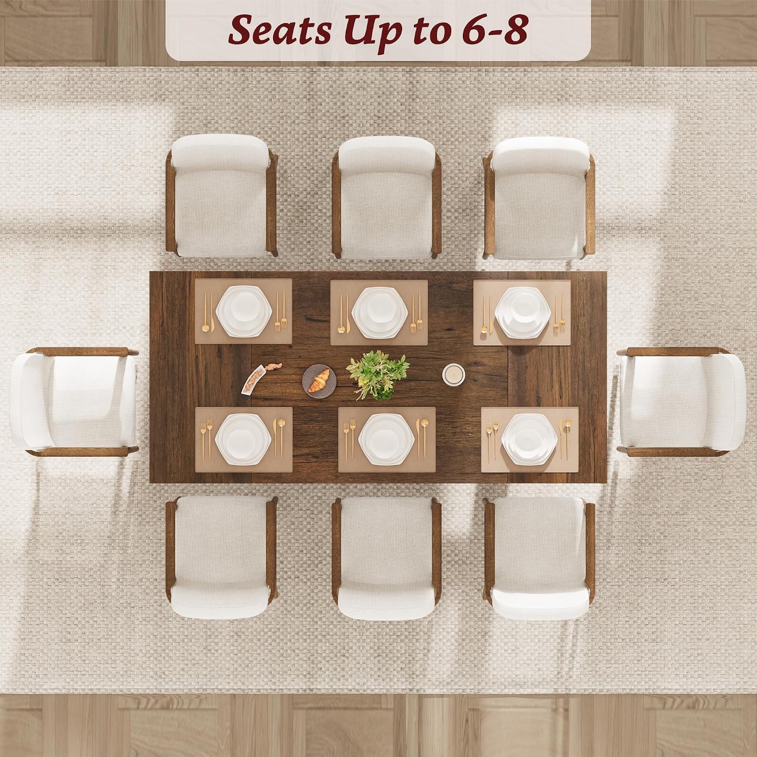 Garvee 71' Large Dining Table for 6 to 8 People, Modern Dinner Table with Unique Wooden Legs, Rectangle Dining Table for Kitchen, Dining Room & Living Room, Walnut