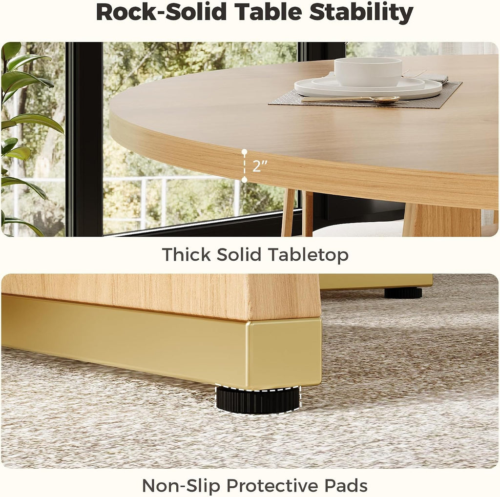 IRONCK 47 Inch Round Dining Table for 4-6 People with Built-in Storage Cabinet, Mid-Century Modern Kitchen Table for Dining Room, Kitchen, Living Room (Natural Wood)