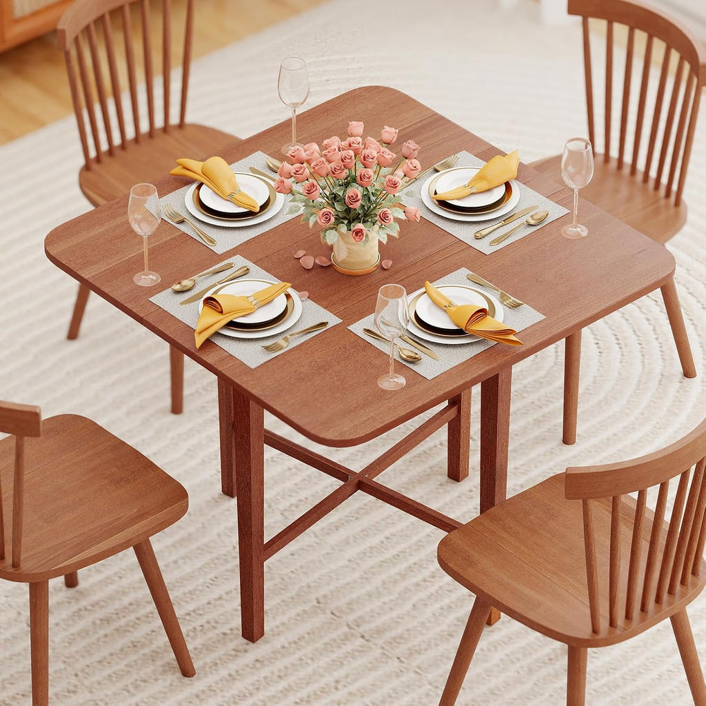 Giantex 36' Folding Dining Table for 2-4, Extendable Drop Leaf Kitchen Table with Solid Rubber Wood Frame, Space-Saving Dinner Table for Small Space, Living Dining Room, Dinette, Walnut