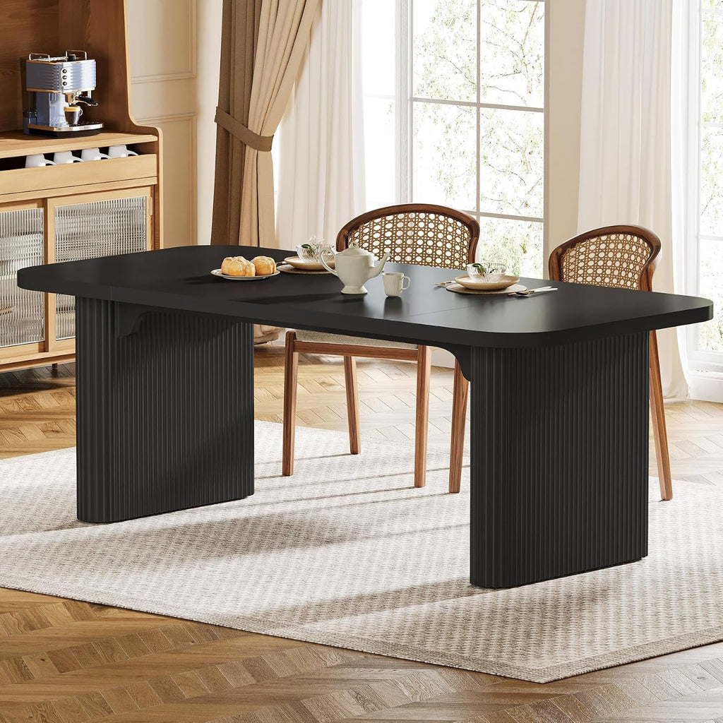 Tribesigns Modern Dining Table for 6 People, 62-Inch Black Kitchen Table with Double Robust Pedestal, Long Rectangle Wood Dinner Table for Dining Room, Coffee Black