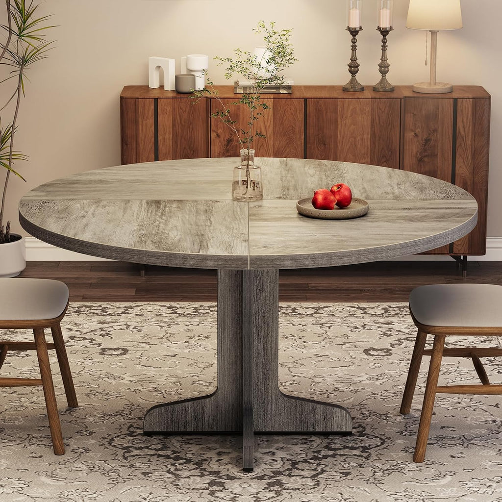 IDEALHOUSE Round Dining Table for 4, 47 Inches Dining Room Table with Wooden Base, Circle Kitchen Dinner Table for Dining Room, Kitchen, Living Room (Table Only), Grey