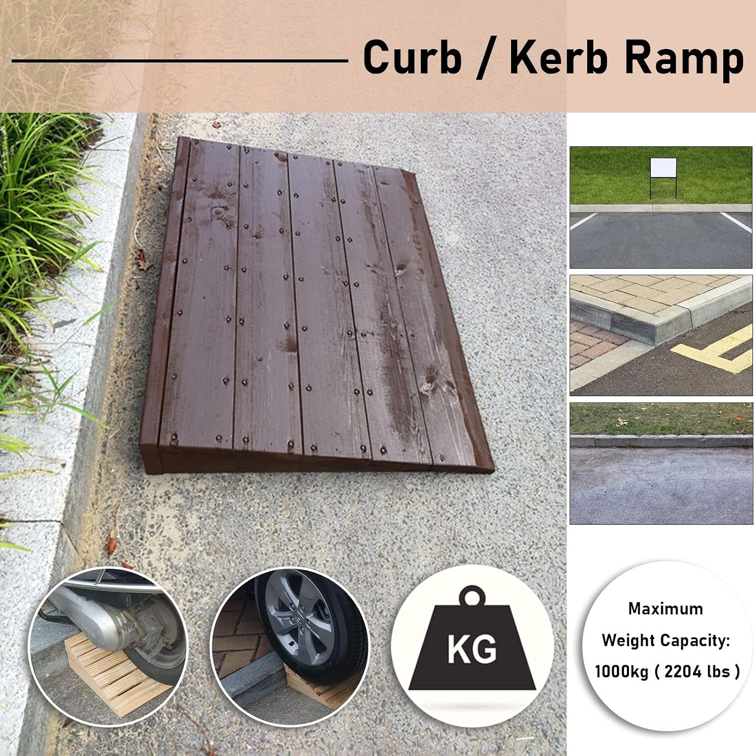JYDQM Wheelchair Ramp Portable Curb/Kerb Ramp Brown Wooden Threshold Ramps, 3' / 5' Rise, 19.7/21.6/23.6/25.6/27.6/29.5/31/33/35/37 Inch Wide, Doorways Access(Size:48x95x8cm/18.8x37x3in)
