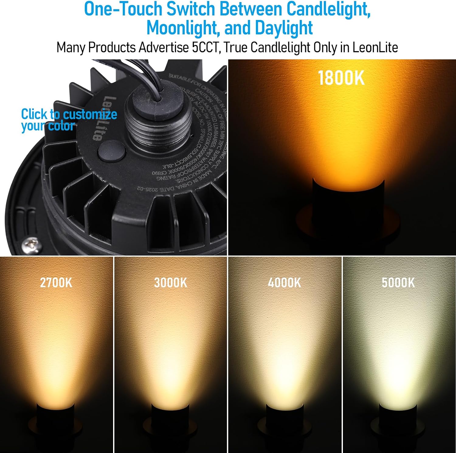 LEONLITE Dia. 4 Inch 5CCT Well Lights Landscape LED In Ground, Shielded Top, 5 Color Temperature Selectable, 12-24V AC/DC CRI90 Low Voltage Garden Landscaping, Black Aluminum Housing, Pack of 6