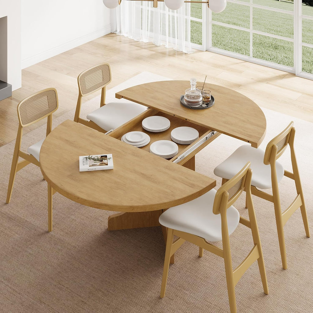 Feonase 59' Round Extendable Dining Room Table for 6, Modern Oval Kitchen Table with Heavy Duty Wood Base, for Kitchen Dining Living Room, Easy Assembly, Noise-Free, Oak