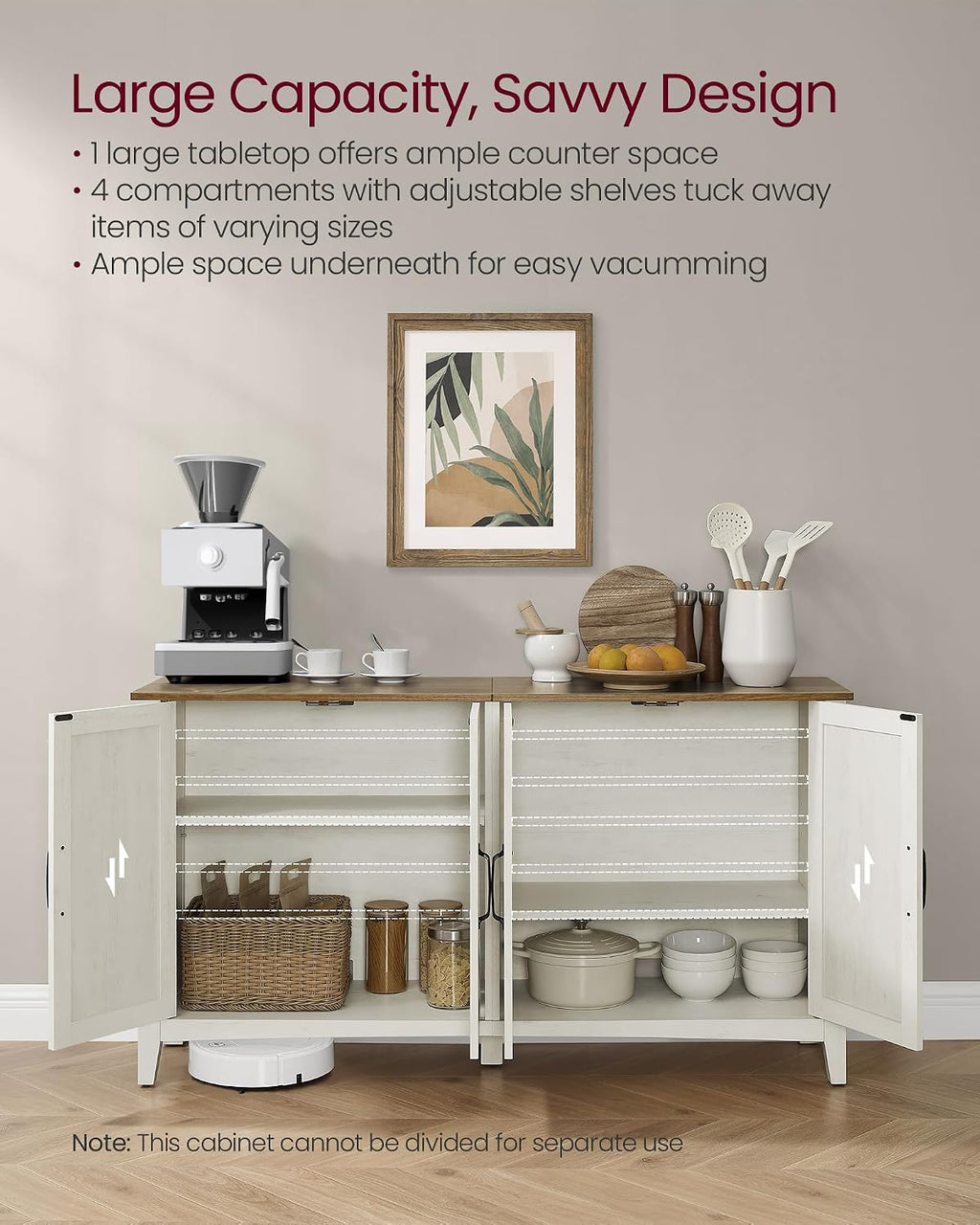 VASAGLE LIRY Collection - Storage Cabinet, Buffet Cabinet, Sideboard, Credenza, with Adjustable Shelves, for Living Room, Entryway, Rustic White and Honey Brown ULSC381W01