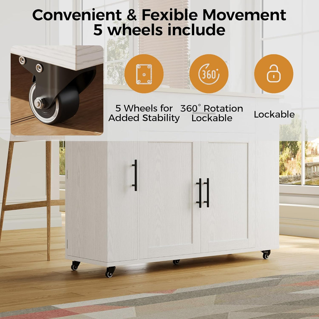 IRONCK Kitchen Island with Storage, 47.2in Rolling Island on Wheels, Kitchen Cart with Drop Leaf, Drawer and Towel Rack for Home, Dining Room