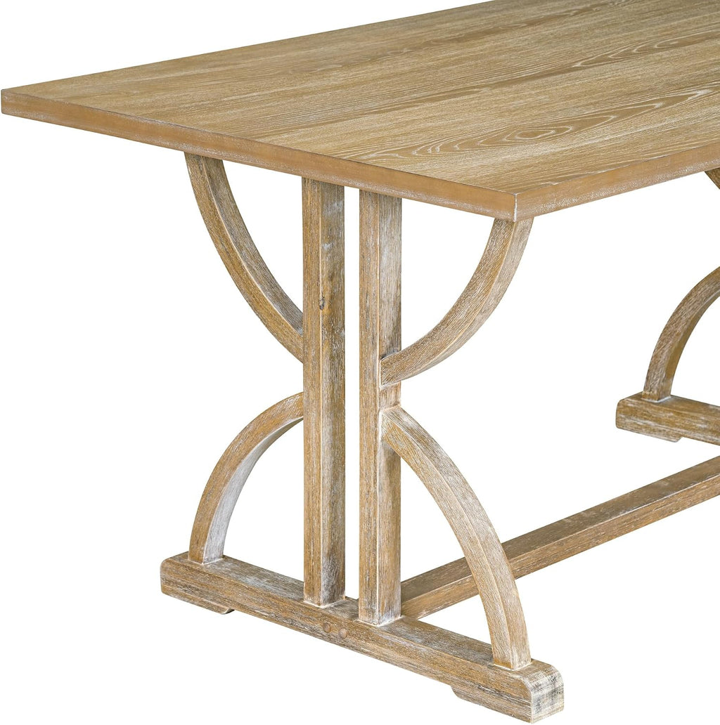 Merax 6-Piece Solid Wood Dining Table Set for 6, Rectangular Kitchen Room Table Set with 1 Bench and 5 Upholstered Chairs for Dining Room & Kitchen, Natural Wood Wash