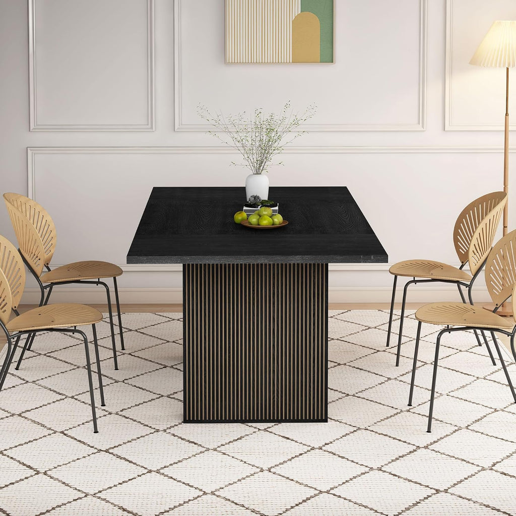 78 Inch Dining Table for 6 8 10, Modern Farmhouse Rectangular Kitchen Table, Dining Room Long Tables with Wood Strip Base for Kitchen Living Room (Black)