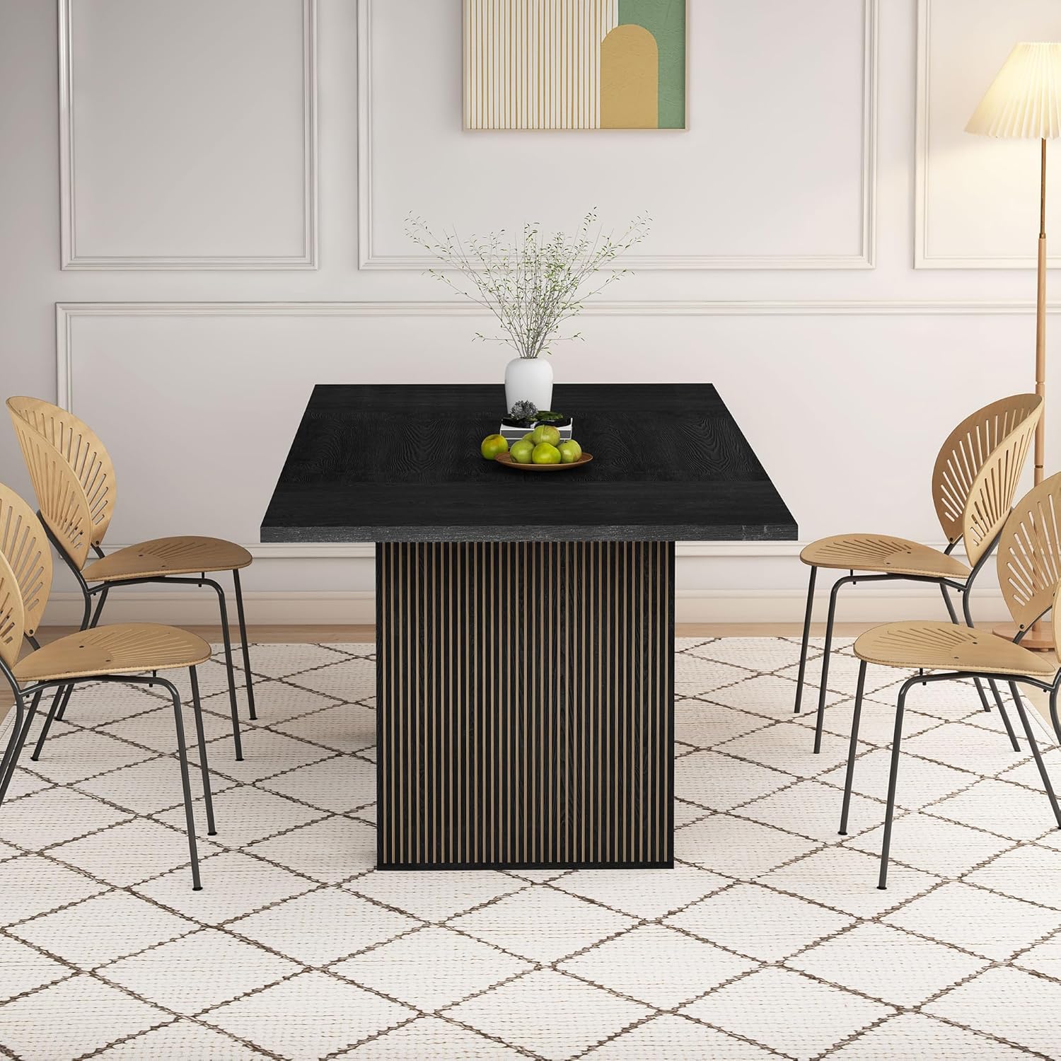 78 Inch Dining Table for 6 8 10, Modern Farmhouse Rectangular Kitchen Table, Dining Room Long Tables with Wood Strip Base for Kitchen Living Room (Black)