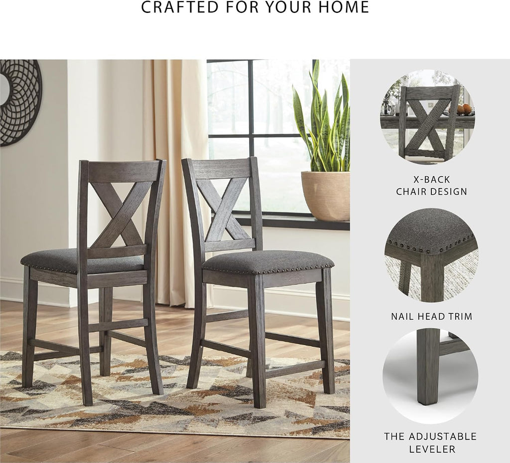 Signature Design by Ashley Caitbrook Casual Counter Height Dining Table and Upholstered Bar Stools with Nailhead Trim, Set of 7, Gray